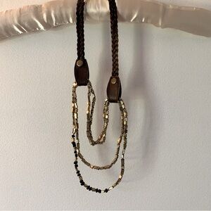 Noonday Collections Gold Necklace with Leather Strap